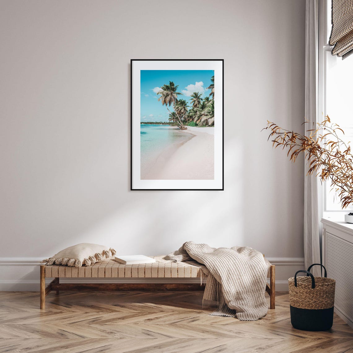 Jamaica Tropical Beach Photo Leaning Palms White Sand Caribbean Poster - Image 2