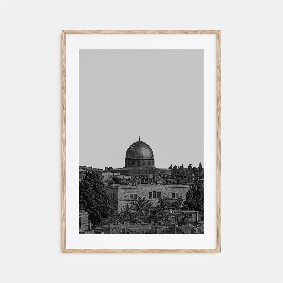 Dome Of The Rock Rising Above Old City Rooftops Black White Poster