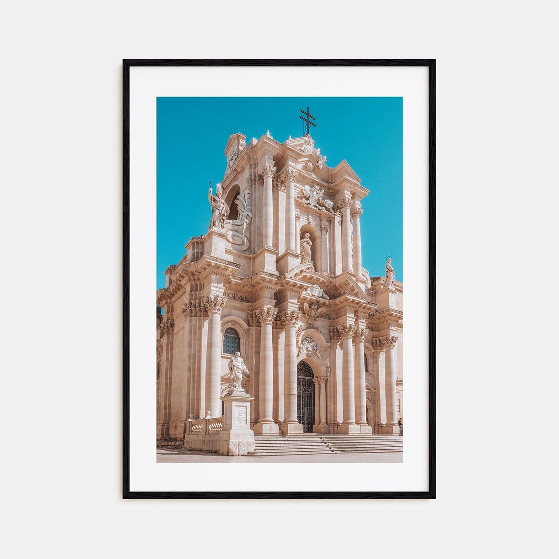 Syracuse Sicily Baroque Cathedral Facade Blue Sky Photo Poster