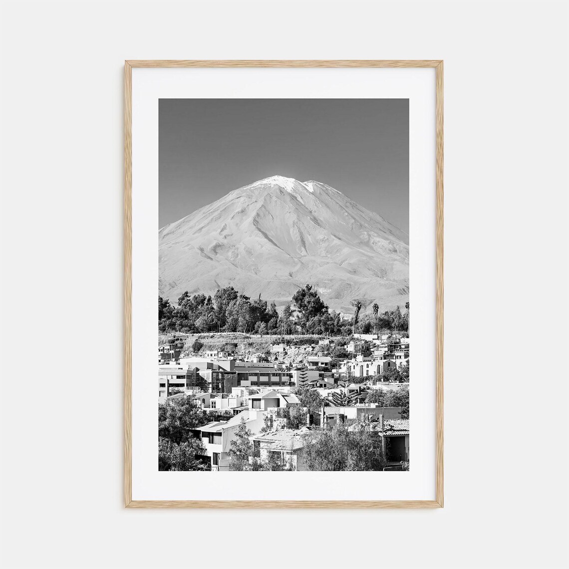 Arequipa Peru El Misti Volcano Over City Black and White Poster
