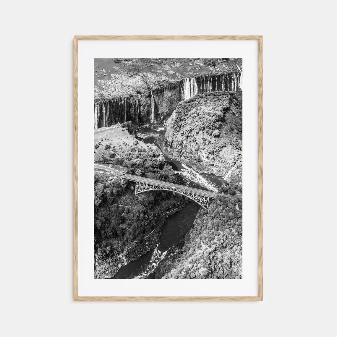 Victoria Falls Bridge Aerial Zambezi Gorge Black And White Poster
