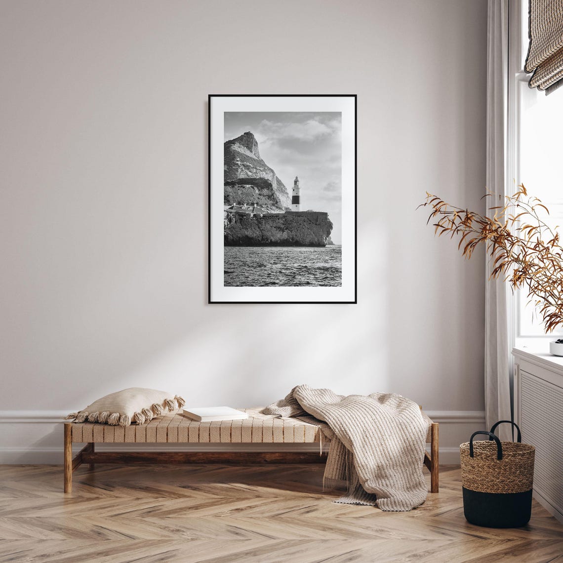 Gibraltar Black And White Europa Point Lighthouse And Rock Poster - Image 2