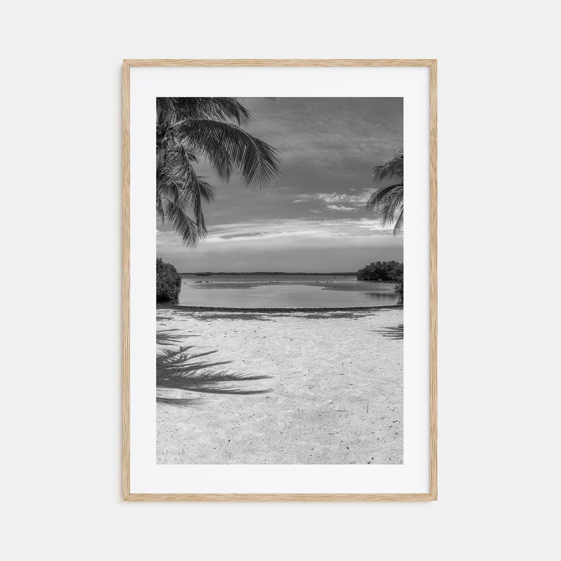 Key Largo Florida Palm Framed Beach Black and White Photo Poster