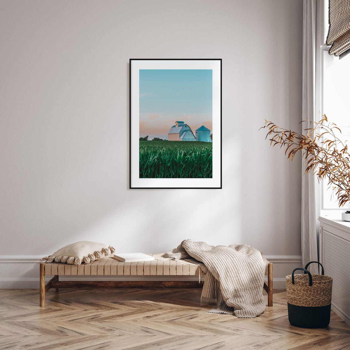 Illinois Red Barn and Silo Over Green Cornfield Sunset Print - Image 2