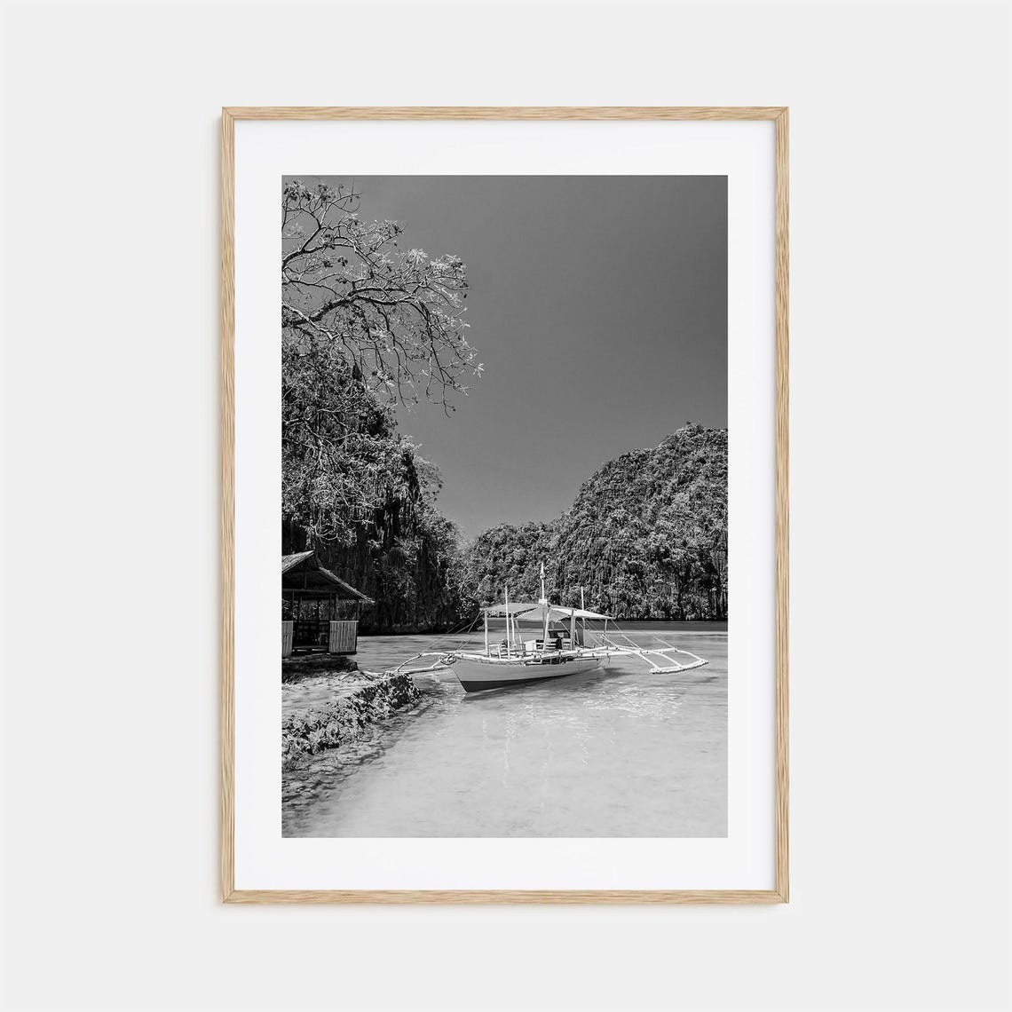 Philippines Tropical Cove Outrigger Boat Black And White Poster