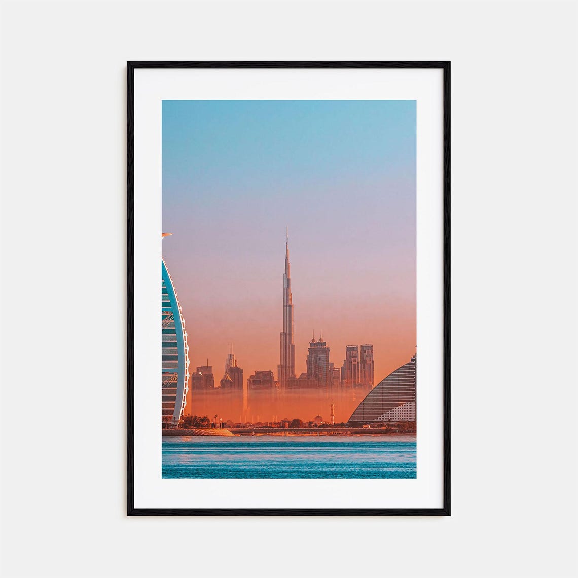 Dubai Skyline Sunset Burj Khalifa Marina Waterfront UAE Poster