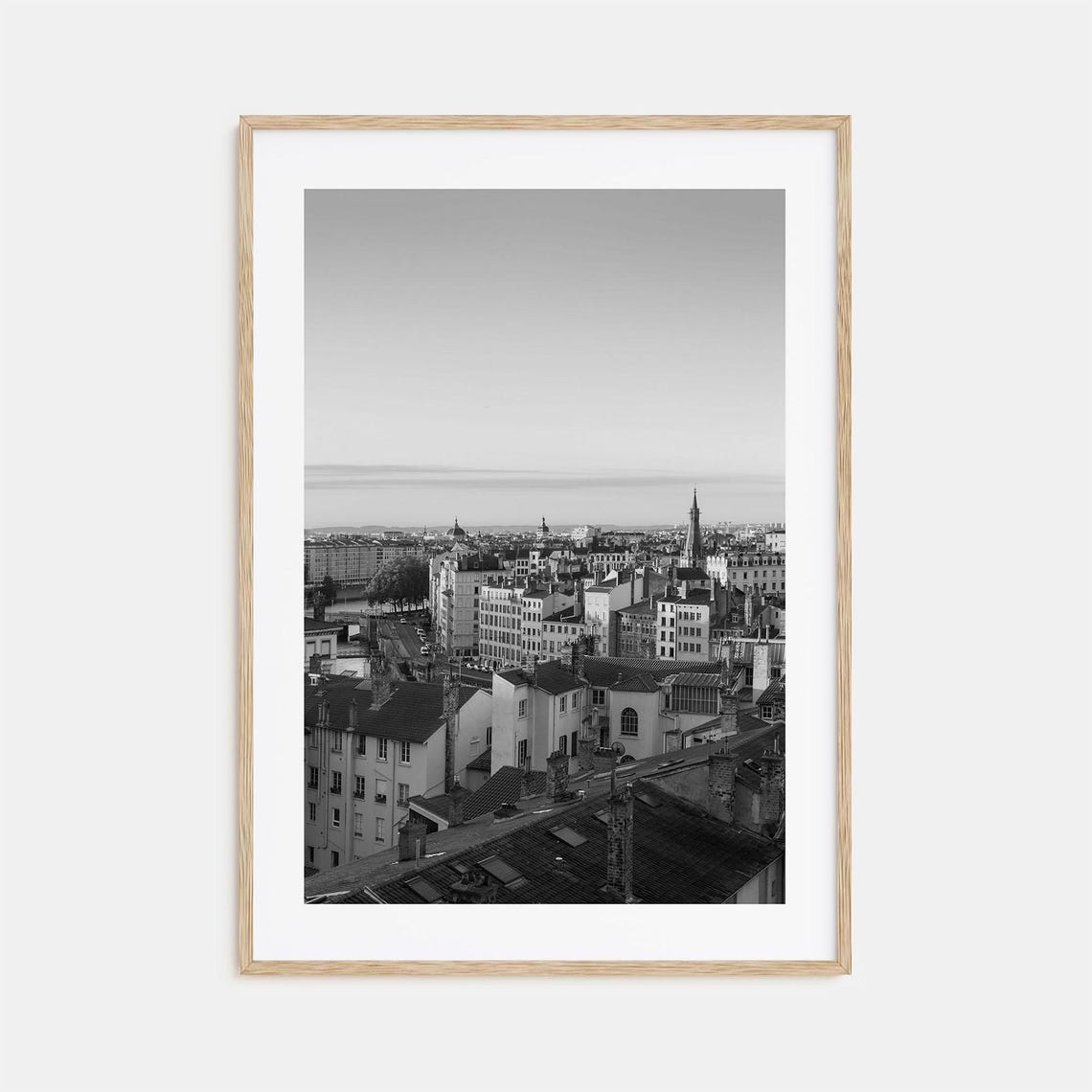 Lyon France Rooftops Black And White Panorama Old Town Poster