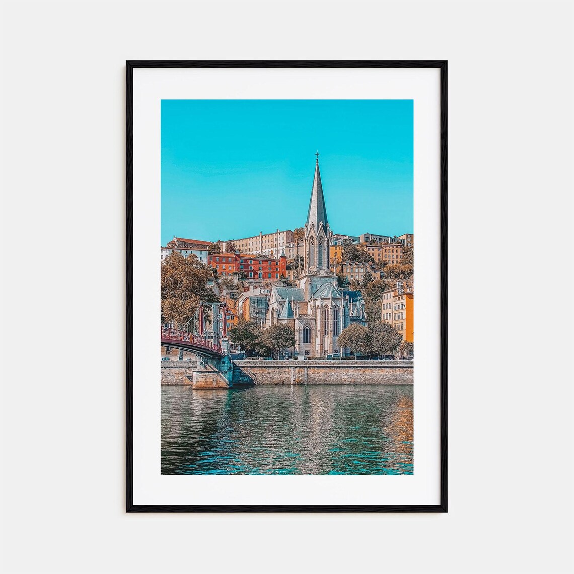Lyon France Historic Church Spire River Old Town Scenic Poster
