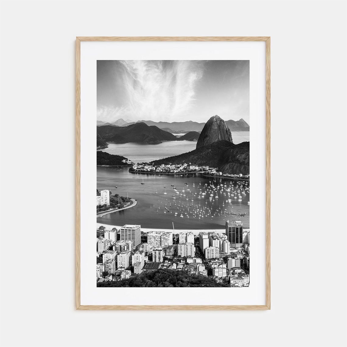 Rio De Janeiro Sugarloaf Black And White Bay Sailboats Poster