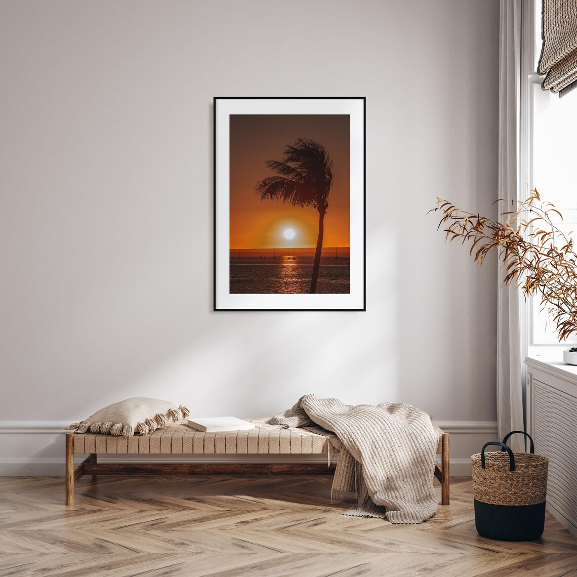 Baja California Sur Palm Tree Sunset Over Sailboat Ocean Photo Poster - Image 2