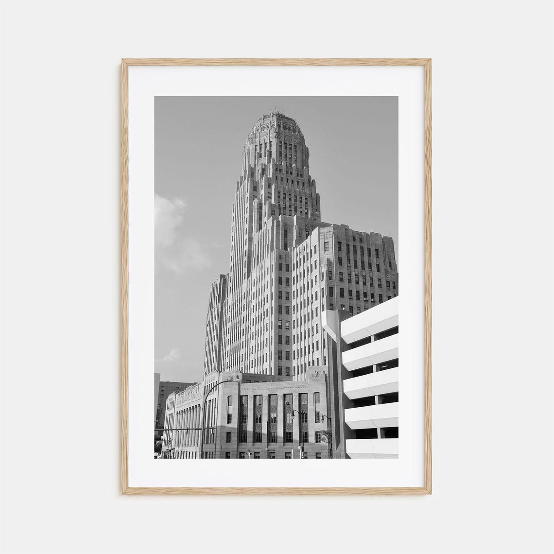 Buffalo City Hall Art Deco Tower Close Up Black White Poster