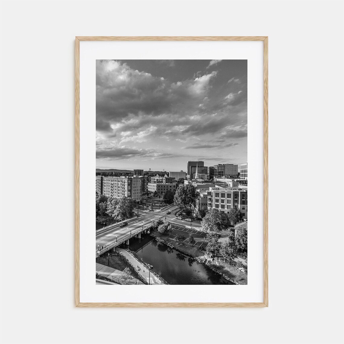 Greenville South Carolina Skyline River Black And White Poster