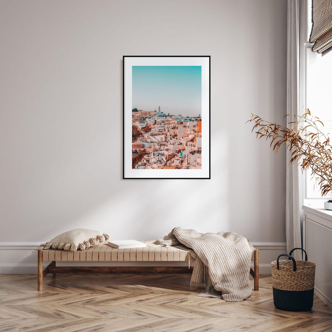 Santorini Greece Whitewashed Village Blue Dome Church Photo Poster - Image 2