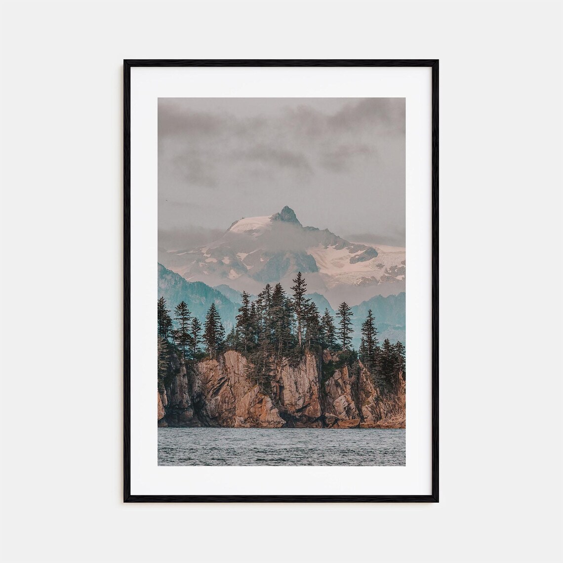 Whittier Alaska Rocky Island Pines Snowy Mountain Peak Photo Poster