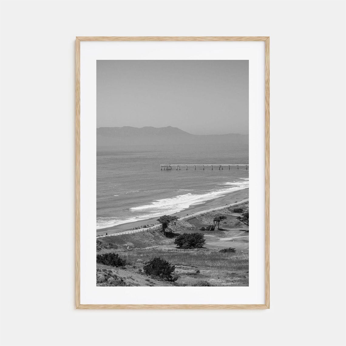 Pacifica Coast Ocean Pier Black And White Seascape Ocean View Poster