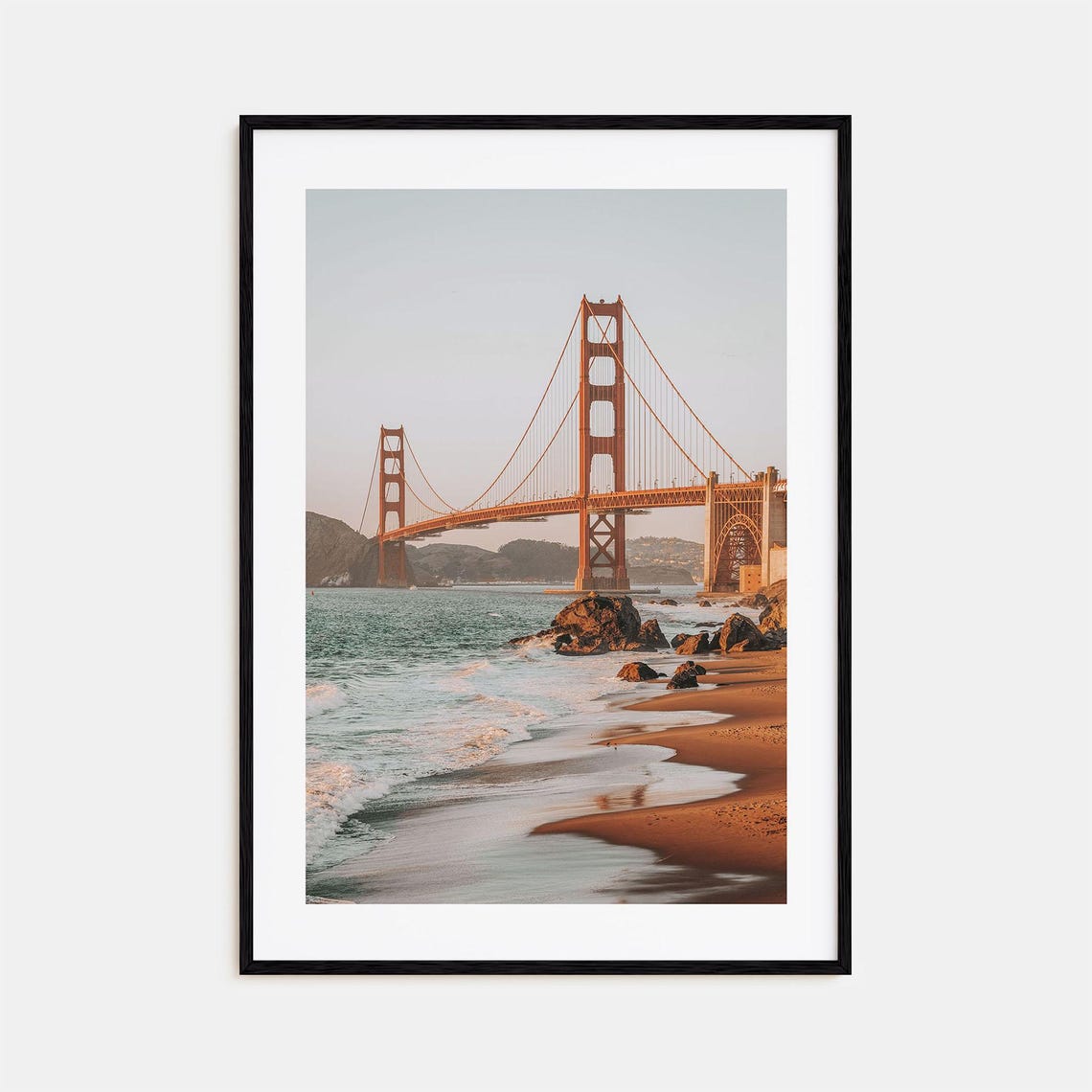 Golden Gate Bridge From Baker Beach Shore at Golden Hour Poster