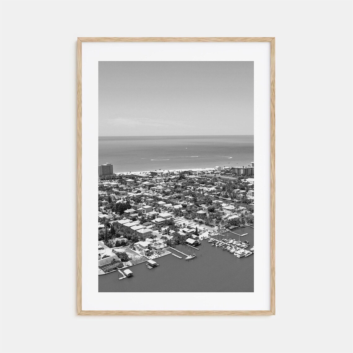 Fort Myers Florida Aerial Marina And Beach Black And White Poster