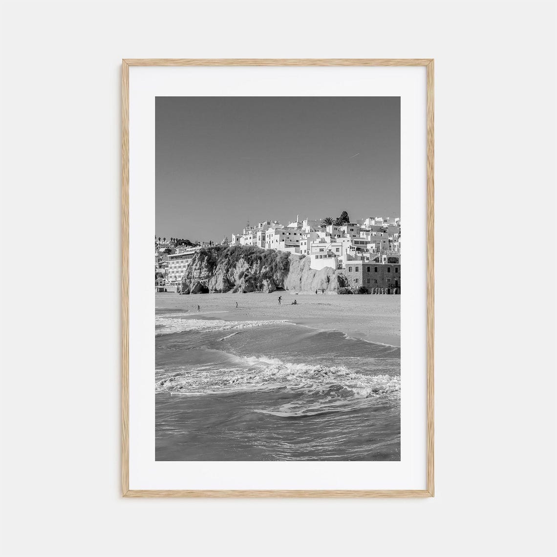 Portugal Algarve Cliffside Town Beach White Houses Black White Poster