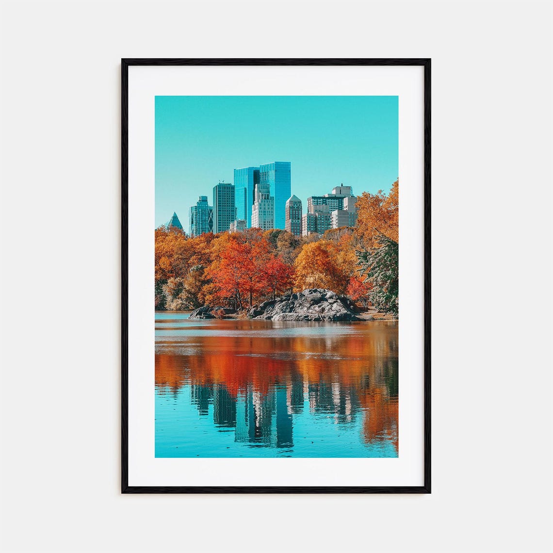Central Park New York Autumn Skyline Reflected In Lake Photo Poster