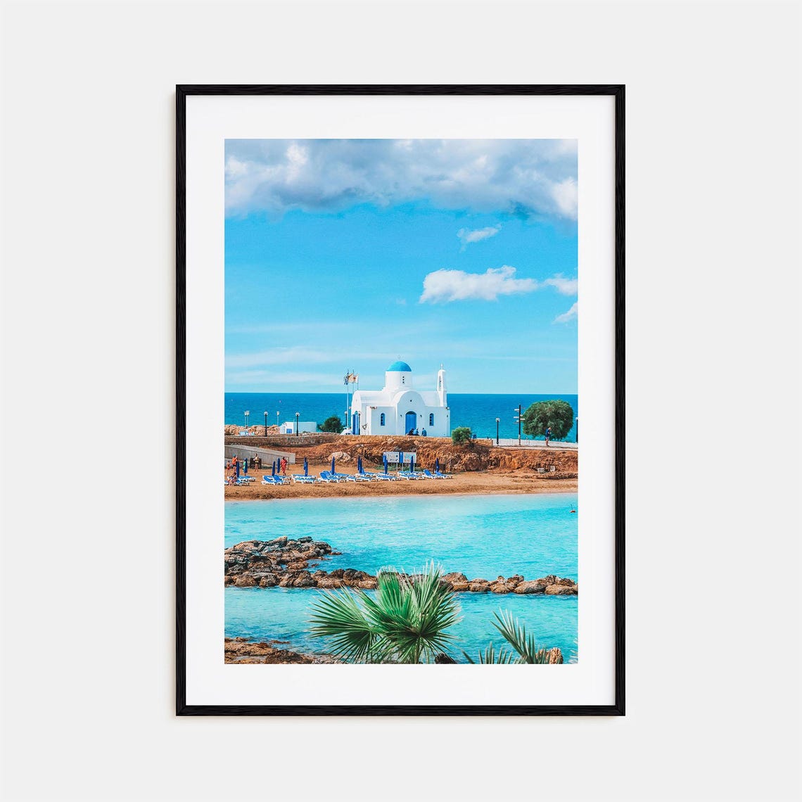 Cyprus White Church Blue Dome Seaside Chapel Mediterranean Poster