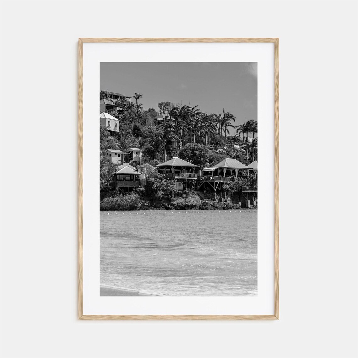 Antigua and Barbuda Beach Villas Caribbean Black and White Poster