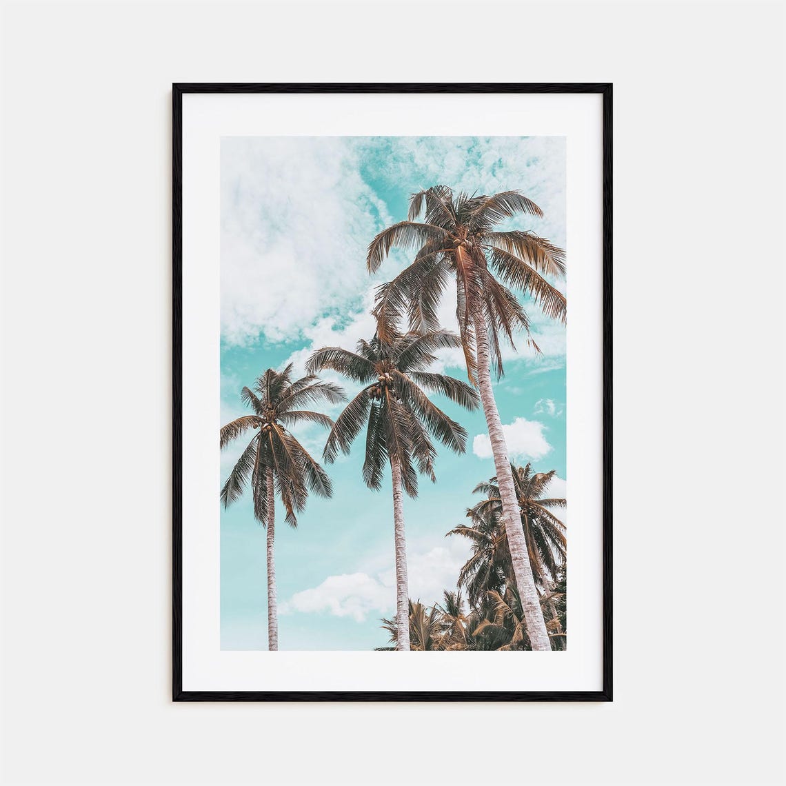 Tall Coconut Palms Against Turquoise Sky Tropical View Print