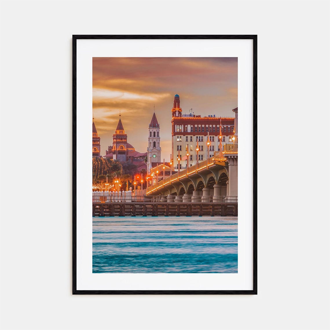St Augustine Florida Bridge of Lions Lit at Dusk Over Water Poster