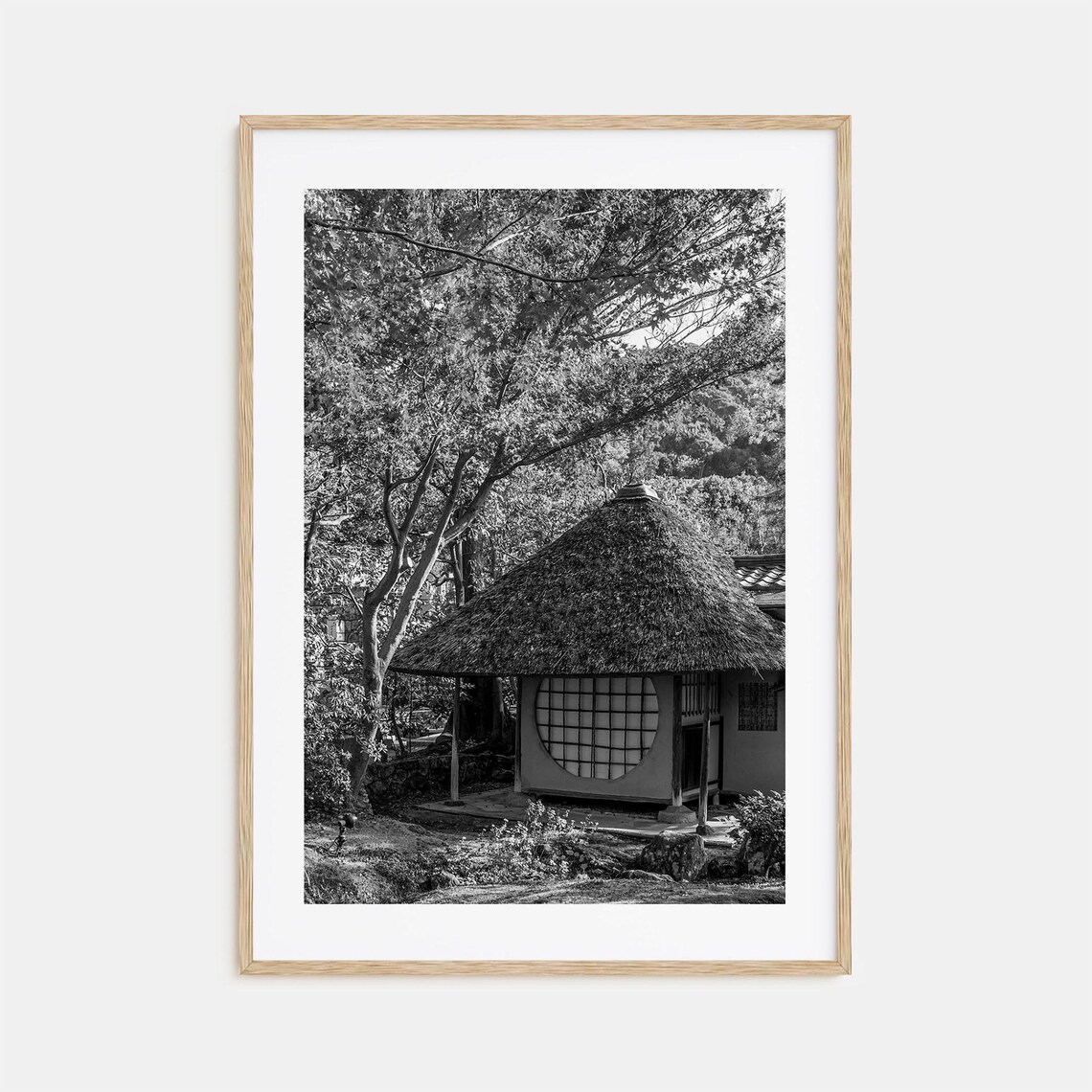 Japanese Tea House Thatched Roof Among Trees Zen Photo Poster