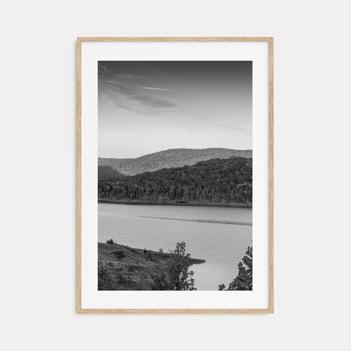 Arkansas Lake Forested Hills Calm Waters Black And White Photo Poster