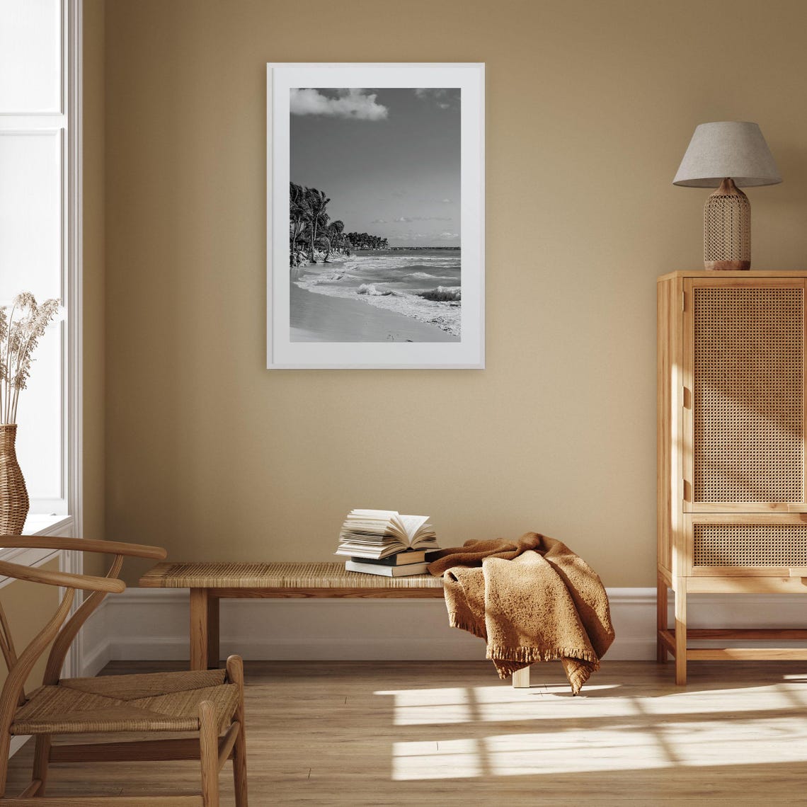 Playa Del Carmen Beach Palms Surf Mexico Caribbean Black White Poster - Image 3