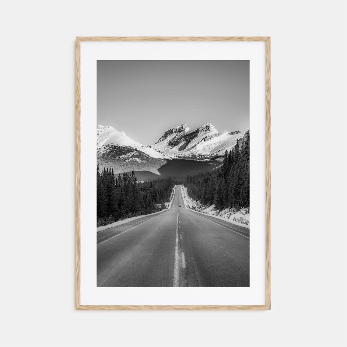 Banff Winter Road To Snow Capped Mountains Black And White Poster