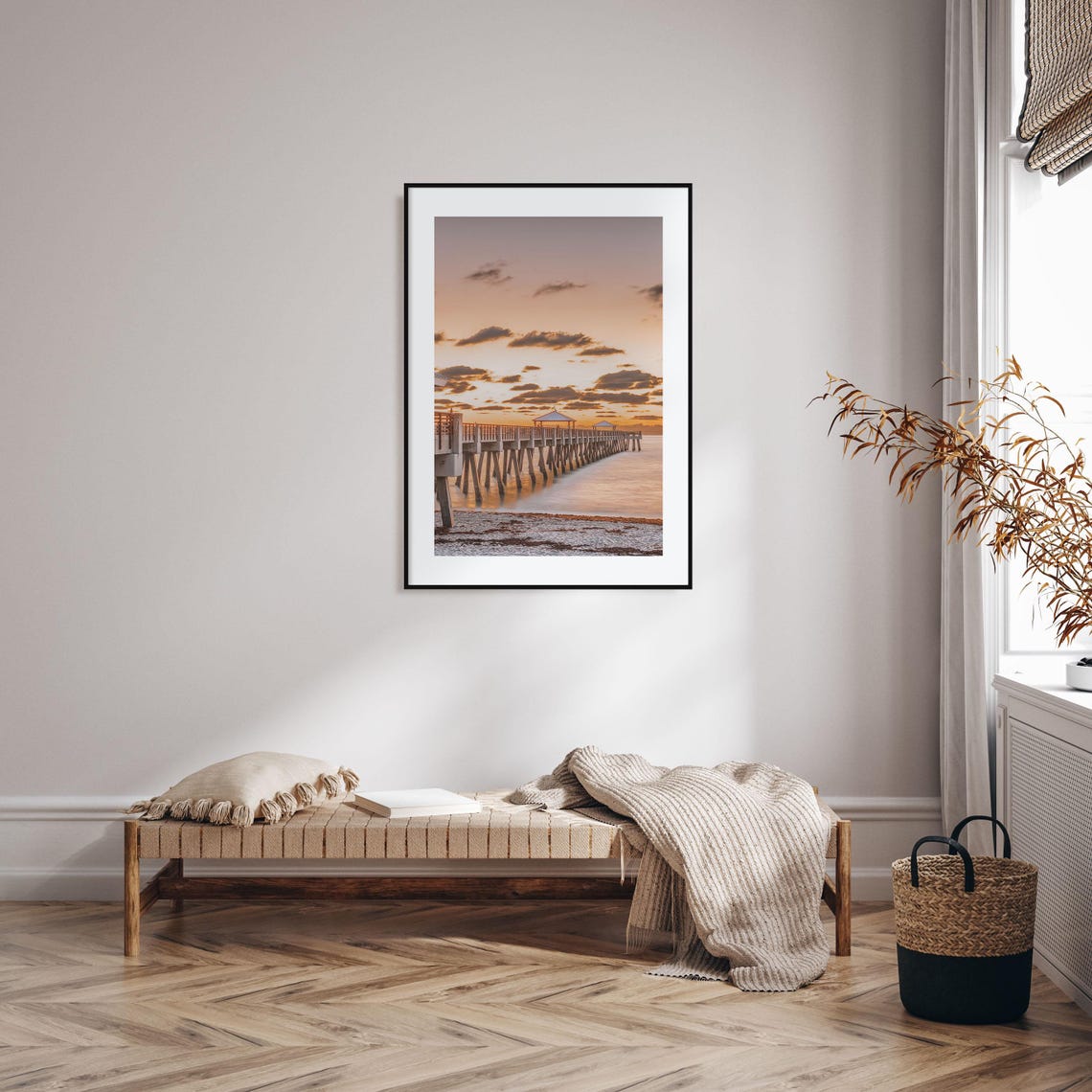 Warm Jupiter Florida Beach Pier Golden Sunset Photography Poster - Image 2