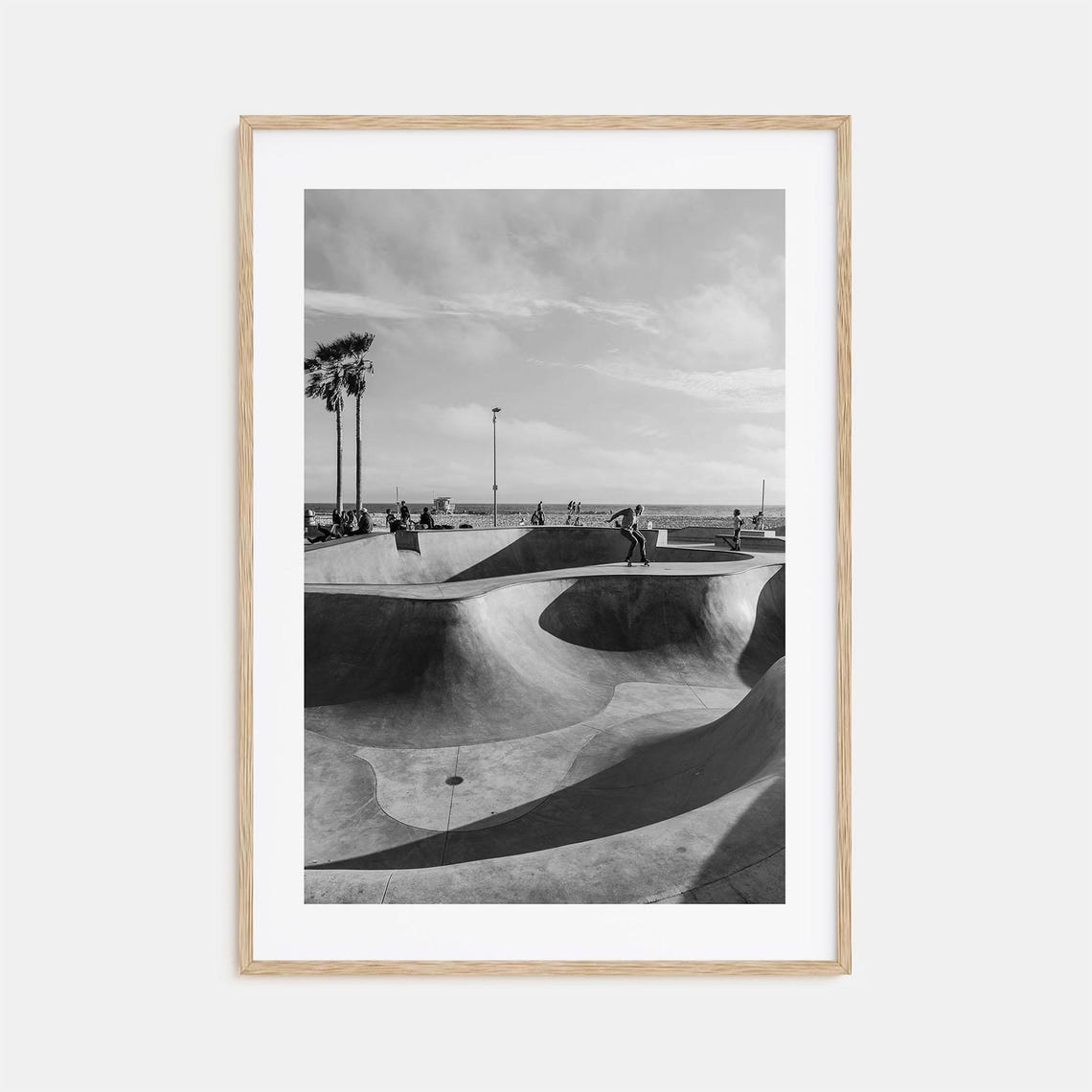 Beachfront Skatepark Bowl Skaters Palm Trees Ocean Photo Poster