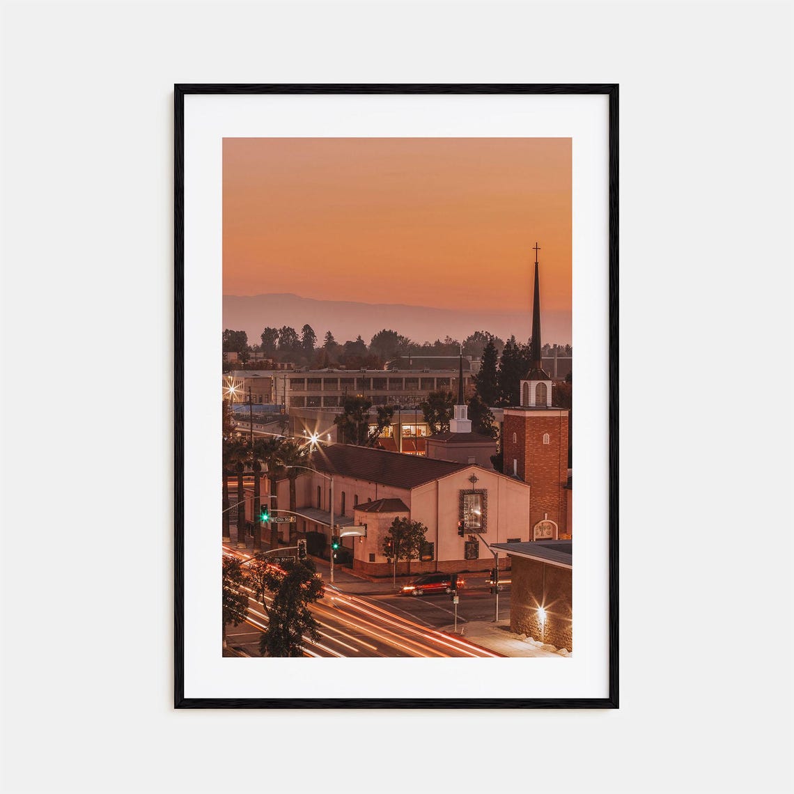 Bakersfield California Church At Sunset With Light Trails Photo Poster