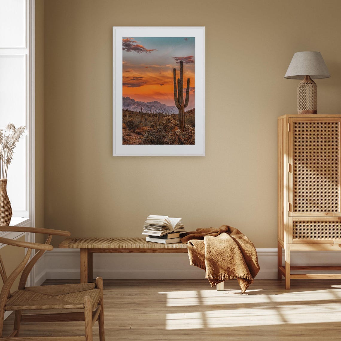 Arizona Saguaro Cactus Orange Desert Sunset Landscape Poster - Image 2