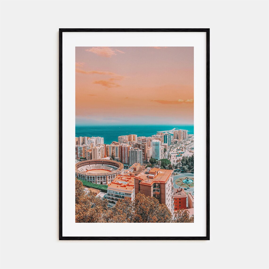 Malaga Spain Sunset Photo Bullring Port City View Mediterranean Poster