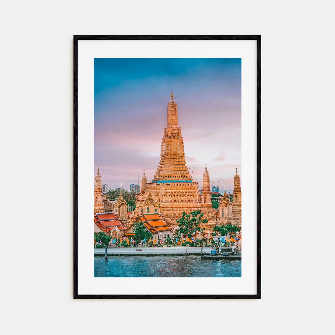 Bangkok Wat Arun Temple Glowing At Dusk Over River Photo Poster