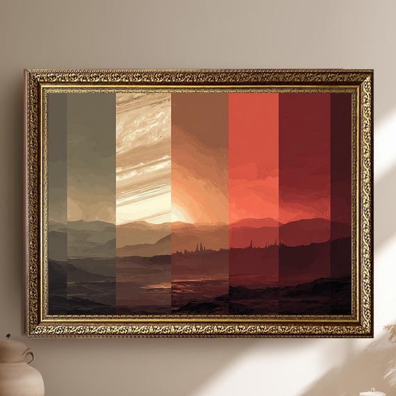 Abstract Landscape Canvas Wall Art With Layered Sunset Panels Modern Mountain Painting Print For Contemporary Home Decor