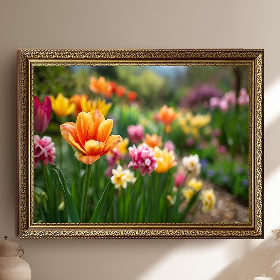 Orange Tulip Close-Up Blooming Spring Flower Field Canvas Poster