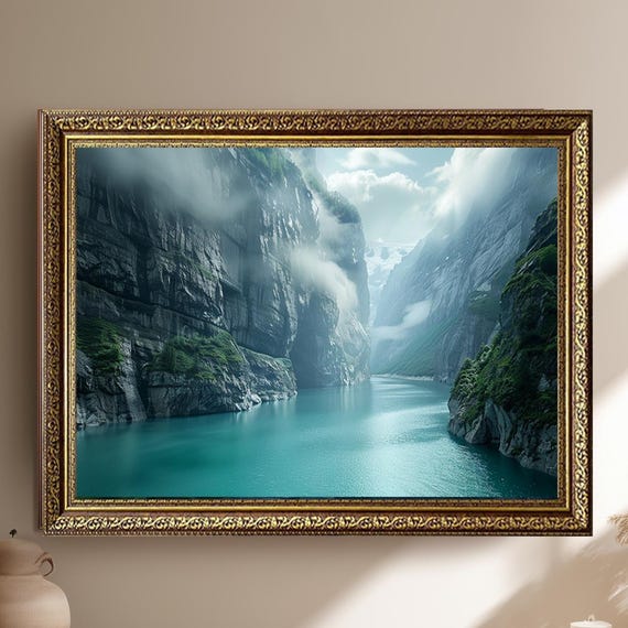 Mountain Lake Wall Art Canvas Print Serene Nature Landscape Decor For Living Room Bedroom Or Office Tranquil Poster