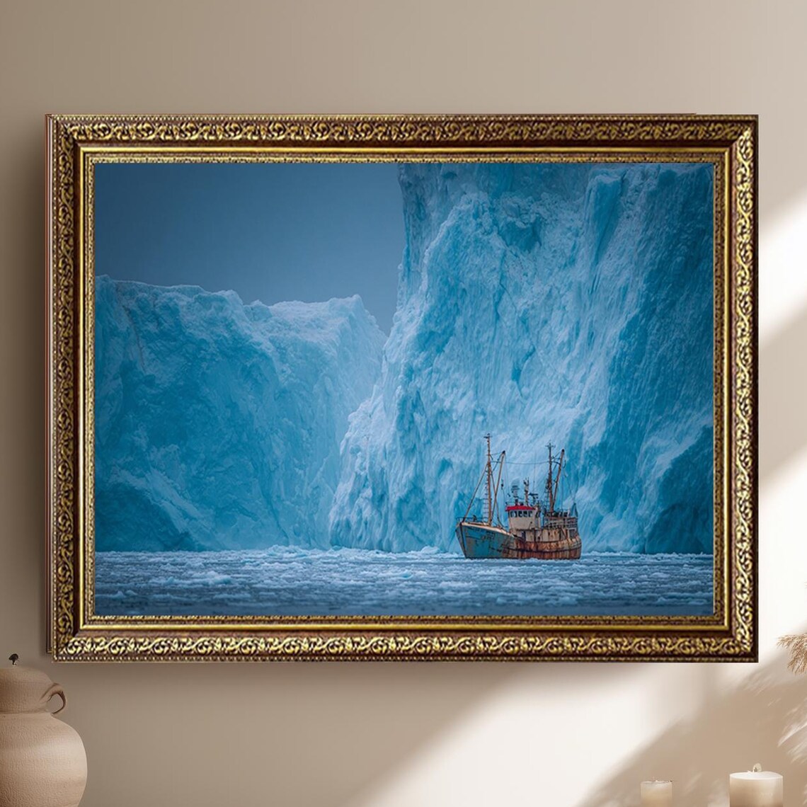 Arctic Iceberg Fishing Boat Blue Glacier Nautical Photo Poster