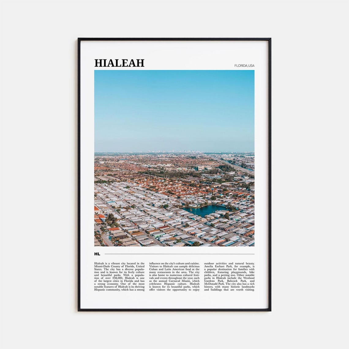 Hialeah Florida Aerial Suburban Neighborhood City View Travel Poster
