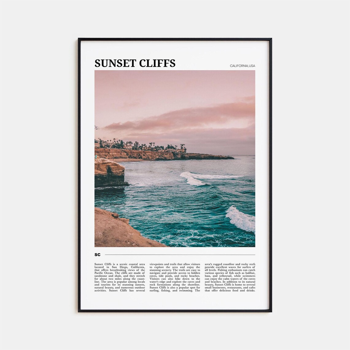 Sunset Cliffs Travel Poster, California USA