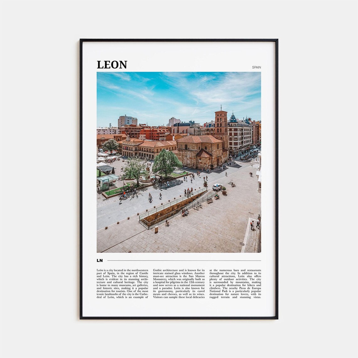Leon Spain Historic Plaza Old Town Square Travel Photography Poster
