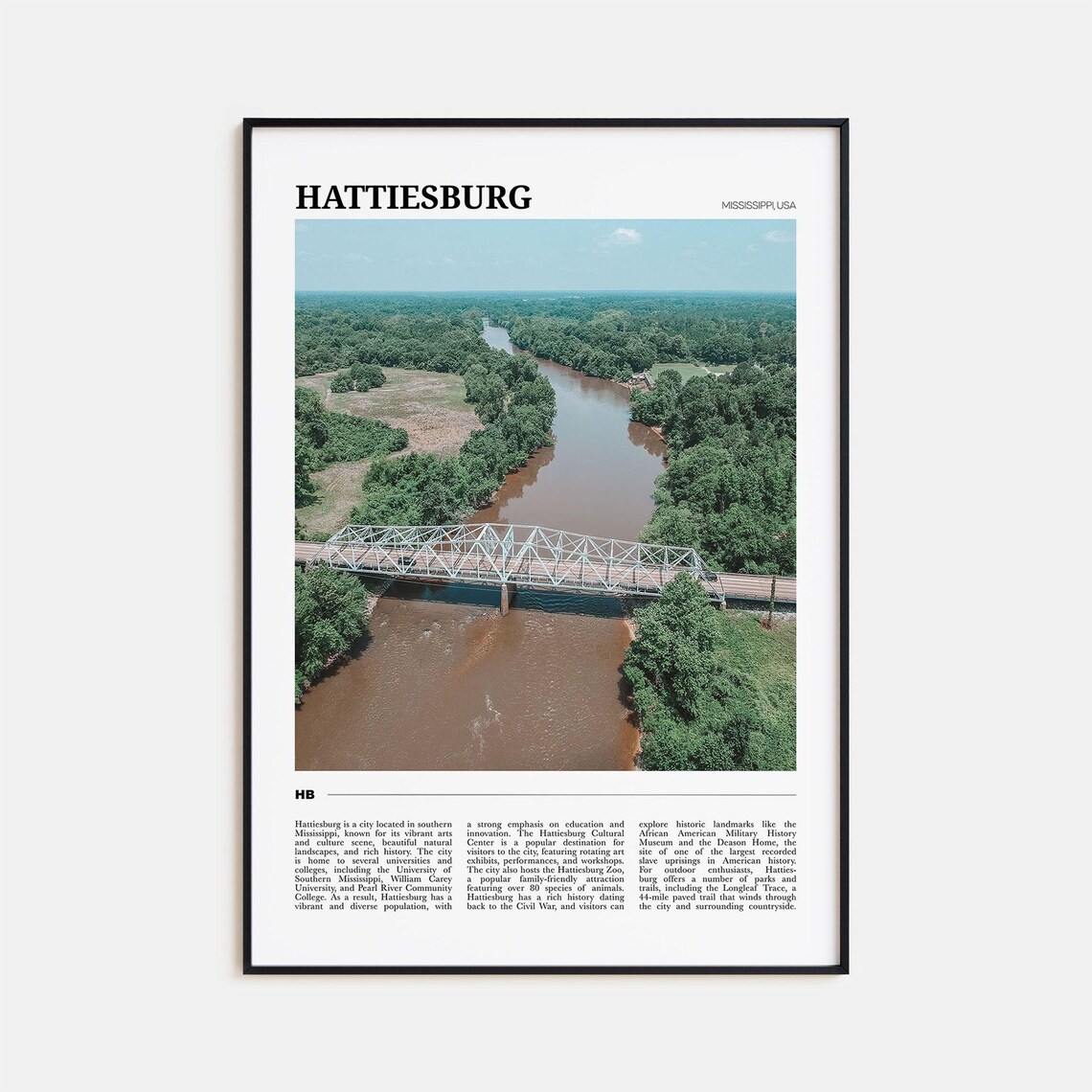 Hattiesburg Mississippi USA River Truss Bridge Forest Travel Poster