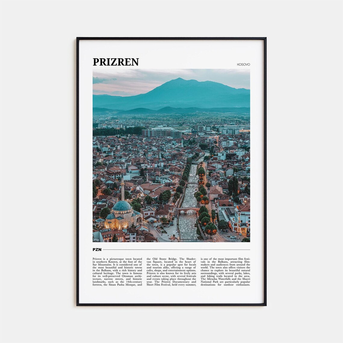Prizren Kosovo Old Town Mosque River Bridge Aerial View Poster