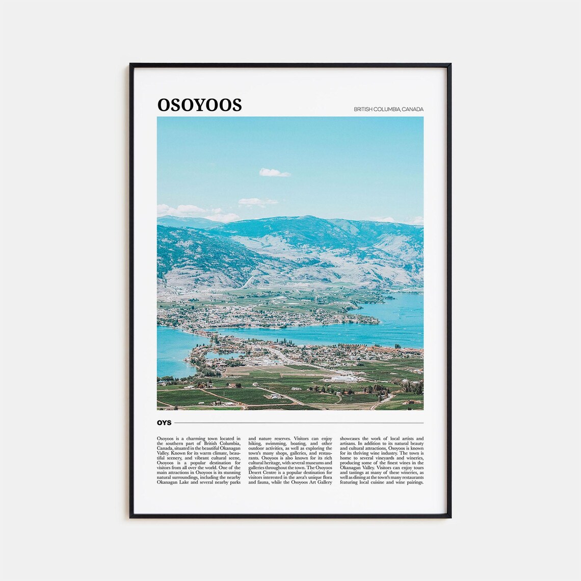 Osoyoos British Columbia Lake Town Vineyard Valley Travel Poster