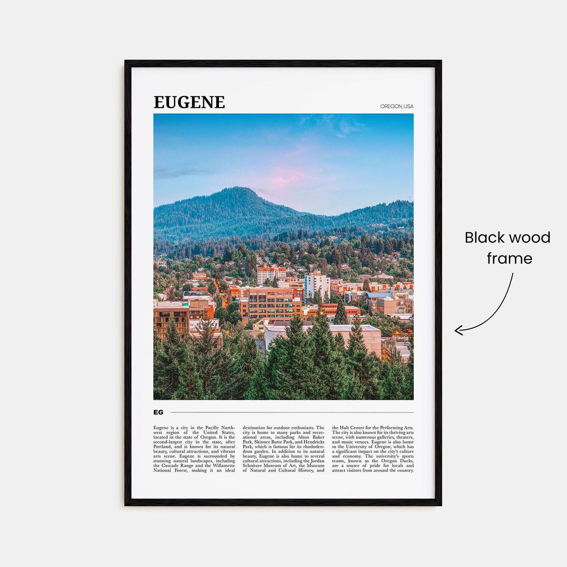 Eugene Oregon USA City Skyline and Forested Hill Travel Poster - Image 2