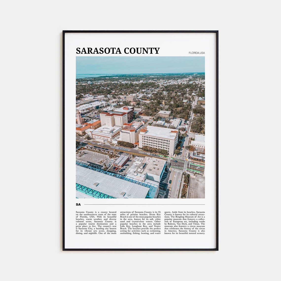 Sarasota County Florida Aerial City View Gulf Coast Travel Poster