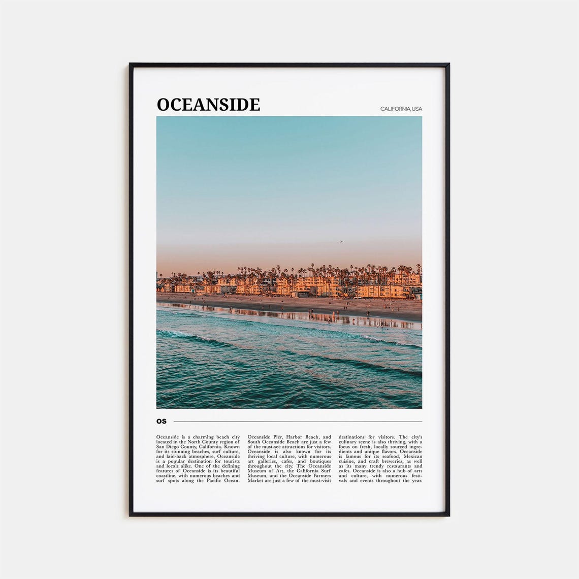 Oceanside California Beach Sunset Palm Trees Ocean Travel Poster
